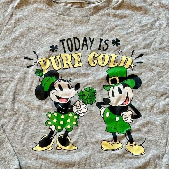 Disney Mickey Minnie Mouse Girls St Patrick’s Day Graphic Long Sleeve Top Size L - Picture 2 of 4